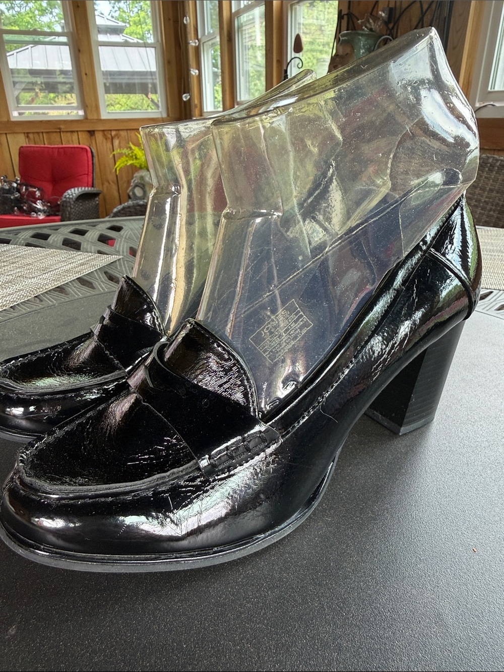 Jones New York Black Patent Leather Block Heel Loafers